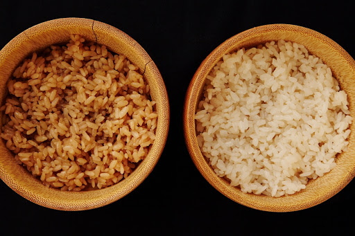 Red sushi rice (left), White sushi rice (right)