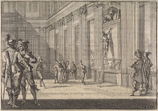 Restauratie van de inscriptie voor de Venetianen in het Vaticaans paleis te Rome, 1644