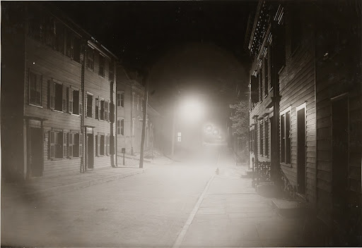 Central Hudson Gas & Electric Co., showing illumination from form 6 units mounted on 1.25-inch Bishop Crook bracket and equipped with 600 candlepower 20 ampere Edison Mazda series lamps ad Carrara globe