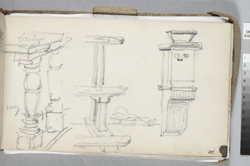 Sketch of various wooden objects. From: Marine and Marken sketchbook.