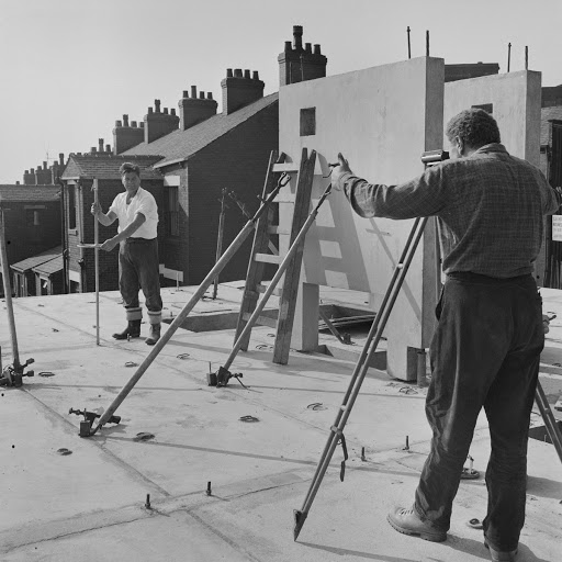 Surveying during the construction of prototype flats in Oldham