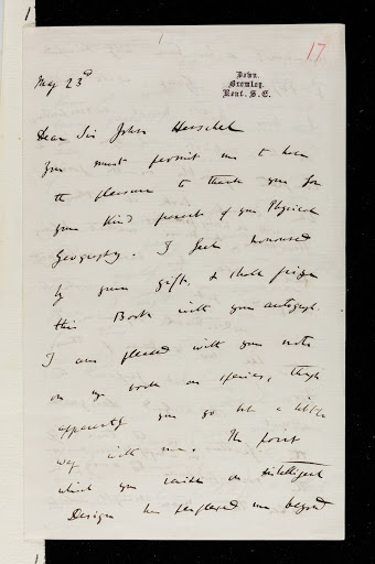 Letter from Charles Darwin to Sir John Herschel