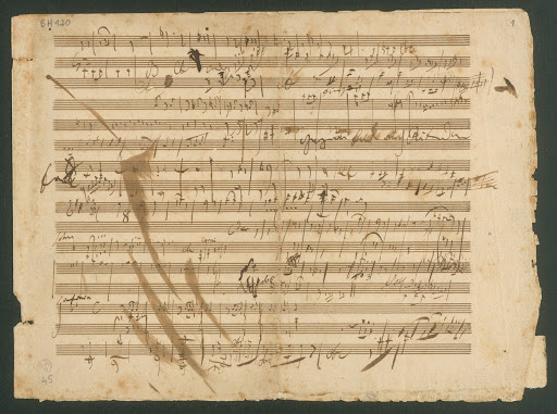 Ludwig van Beethoven, Skizzenblatt zur Sinfonie Nr. 7 op. 92, 2. und 4. Satz, Autograph