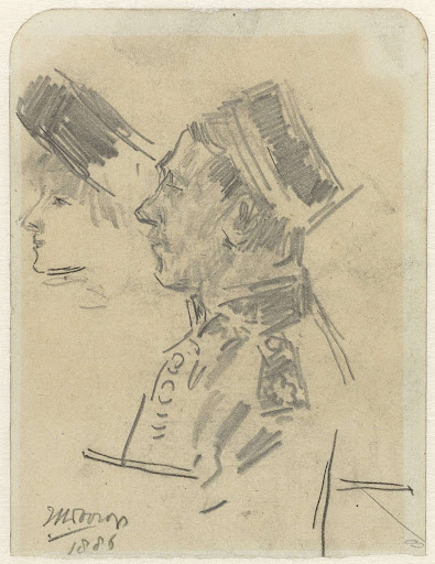 Officier van het Koninklijk Nederlandsch-Indisch Leger en het profiel van een vrouw met hoed