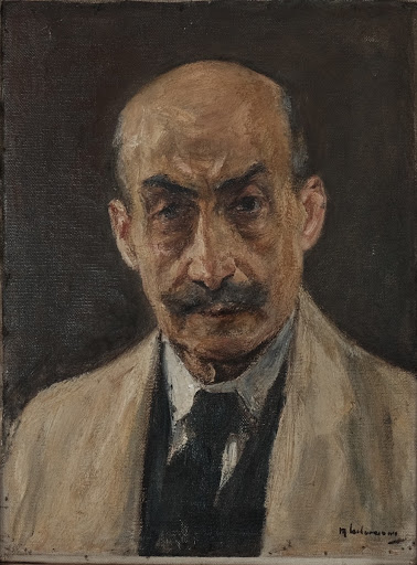 Selbstbildnis, Brustbild im Malerkittel