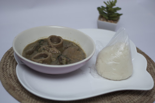Ofe Nsala 'White soup', served with pounded yam