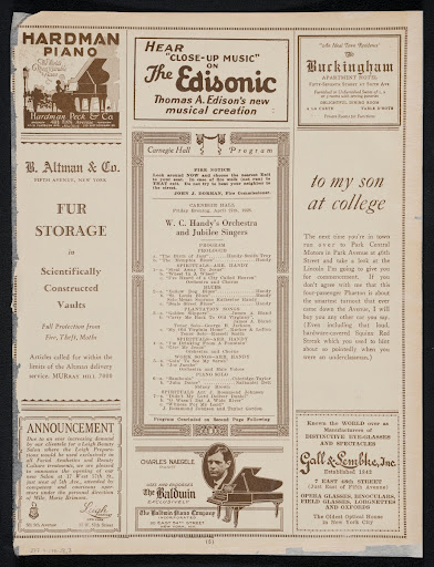 Program from W. C. Handy's concert, featuring Fats Waller, 1928
