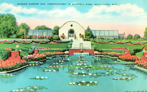 Mitchell Park Horticultural Conservatory sunken gardens postcard