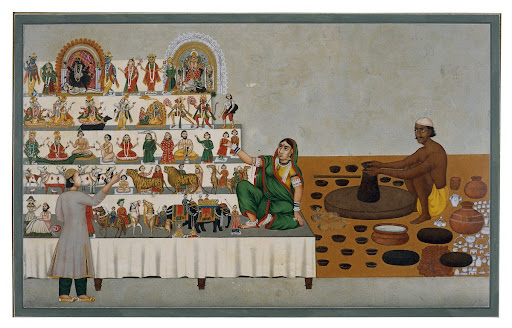 Stall for the sale of painted figures, a painting in the Company style