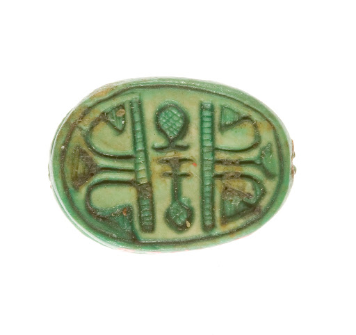 Scarab Inscribed with Plant Motifs and Hieroglyphs