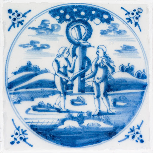 Tile with a biblical theme - Adam and Eve