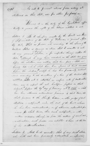 Text of Act regarding the Voting of Aliens