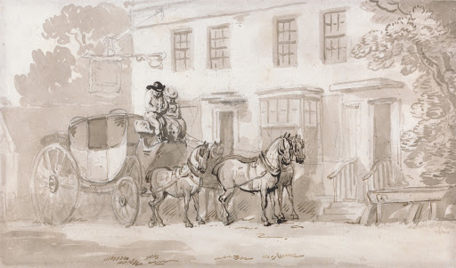 A Stage Coach Outside of the Entrance of an Inn