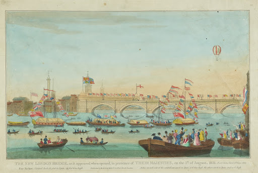 Print, coloured, framed. The New London Bridge as