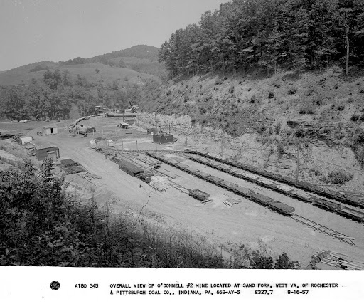 Overall view of O'Donnell #2 mine located at Sand Fork, WV, of Rochester & Pittsburgh Coal Co., Indiana, PA. 663-AY-5