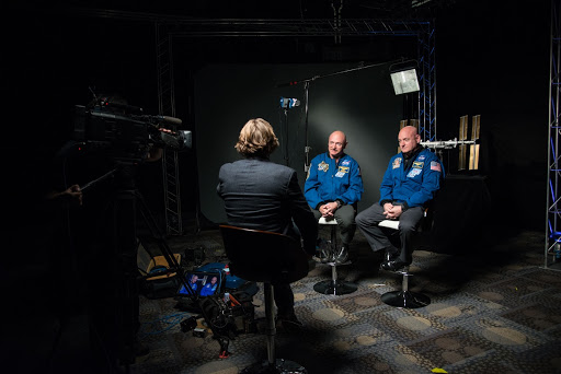 Mark and Scott Kelly talk to news media