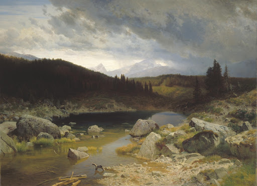 Mountain Lake in the Grisons with Approaching Thunderstorm