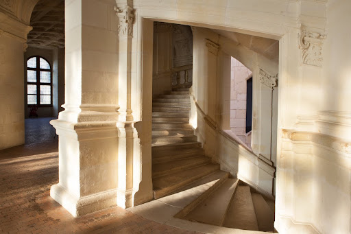 Détail de la volée Sud de l'escalier à doubles-révolutions au 2ème étage