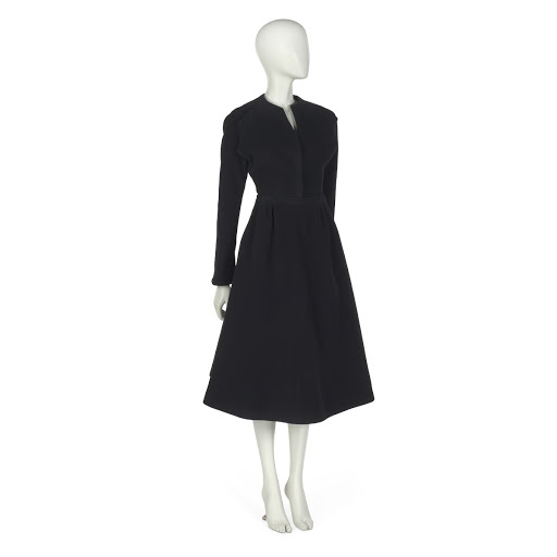 Bodice and skirt in in black heavy-weight worsted wool twill