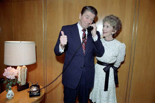 President Reagan and Nancy Reagan Receiving Concession Phone Call from Walter Mondale
