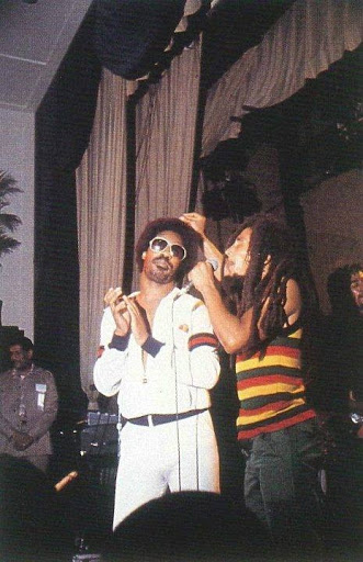Bob Marley and Stevie Wonder live at the BMA Convention in Phlidelphia.