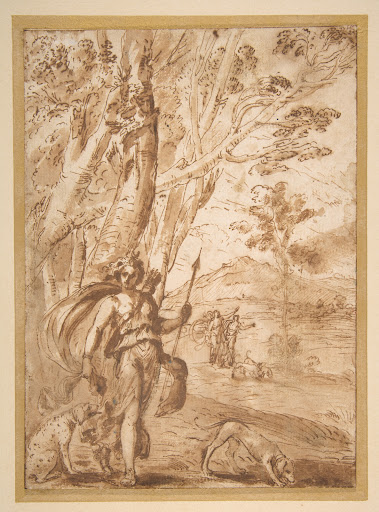 The Goddess Diana with Her Hounds Standing in a Landscape.