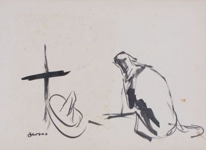 Untitled (Figure Kneeling at Cross)