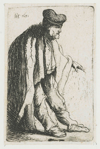 Beggar with his left hand extended