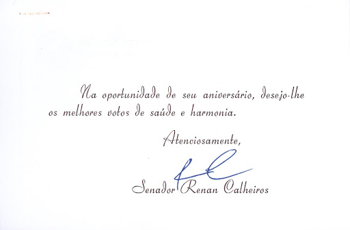 Carta de Renan Calheiros na ocasião do aniversário de Gilberto Gil Envelope da Carta