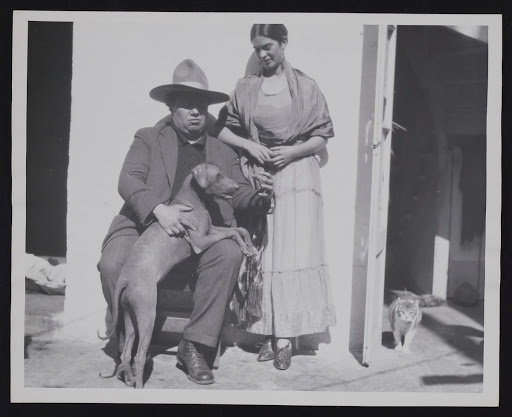 Portrait of Frida Kahlo and Diego Rivera with dog
