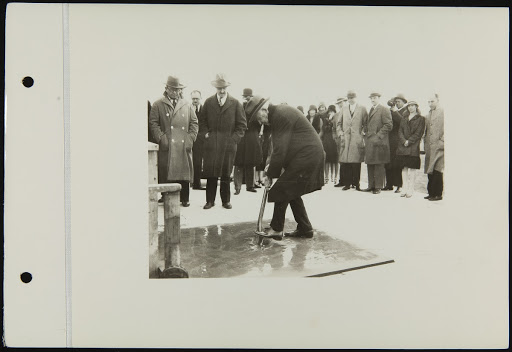 Thomas Edison Placing Luther Burbank's Spade into the Edison Institute Cornerstone, September 27, 1928