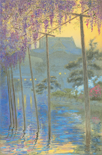 Garden of Kameido-Tenjin with Ponds and Famous Wisteria Trellis