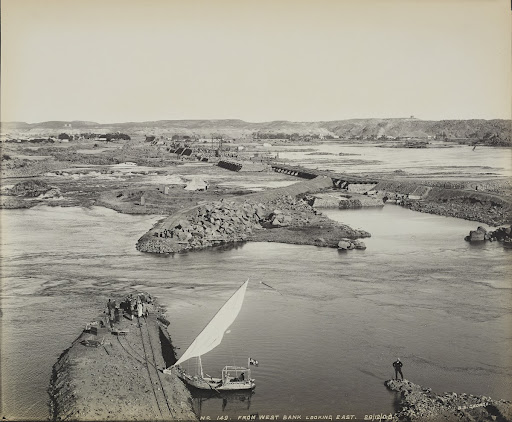 Aswan Dam under construction: From West Bank looking East