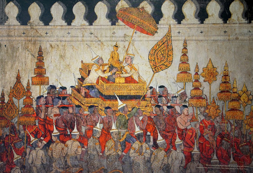 ภาพจิตรกรรมฝาฝนังพิธีอัญเชิญพระพุทธสิหิงค์