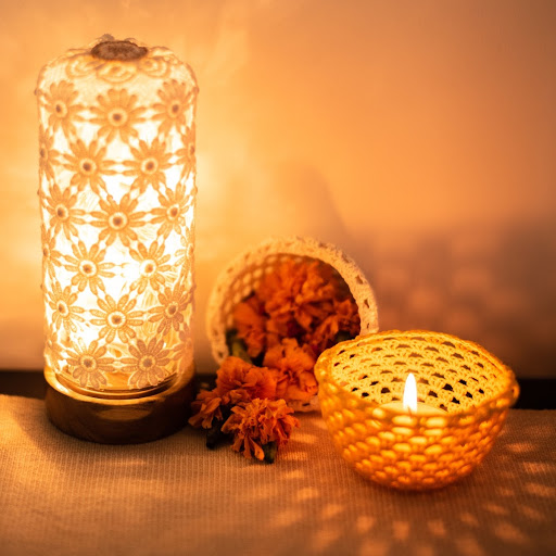 Crochet diya holder and lampshade