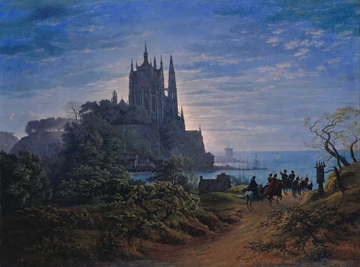 【海沿いの岩の上のゴシック様式の教会】カール・フリードリッヒ・シンケル　複製 Gothic Church on a Rock by the Sea - Karl Friedrich Schinkel