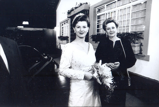 The bride, Ana, accompanied by her mother, Alice.