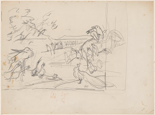 Schets voor illustratie in Hoe de vogels aan een koning kwamen