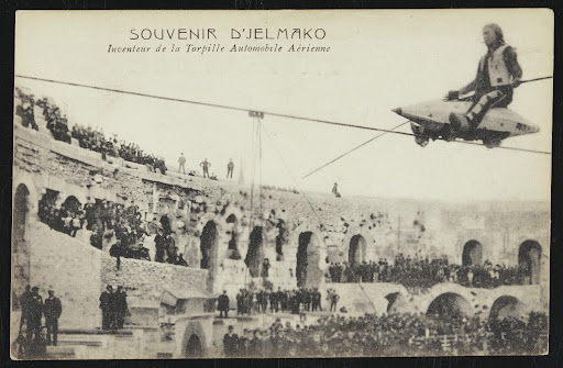 Carte postale de Nîmes. Souvenir du funambule D'Jelmako Recto