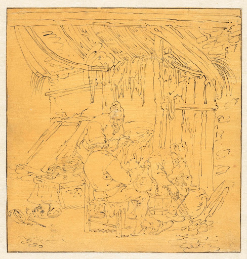 Boereninterieur met drie mannen