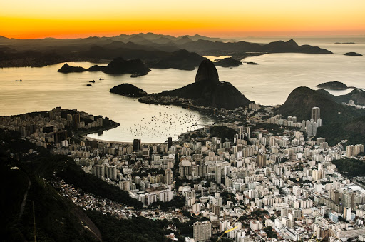 View of Guanabara Bay and Botafogo neighborhood through the first rays of sun