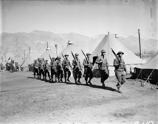 A contingent of military police at the Manzanar Assembly Center.