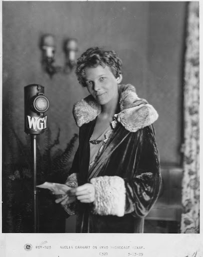 Amelia Earhart speaks on WGY radio short wave station W2XAF, March 23, 1929, reading letters over the radio to Admiral Richard Byrd's Antarctic expedition