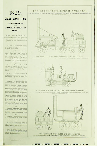 Rocket', 'Novelty' and 'Sans Pareil' at the Rainhill Trials