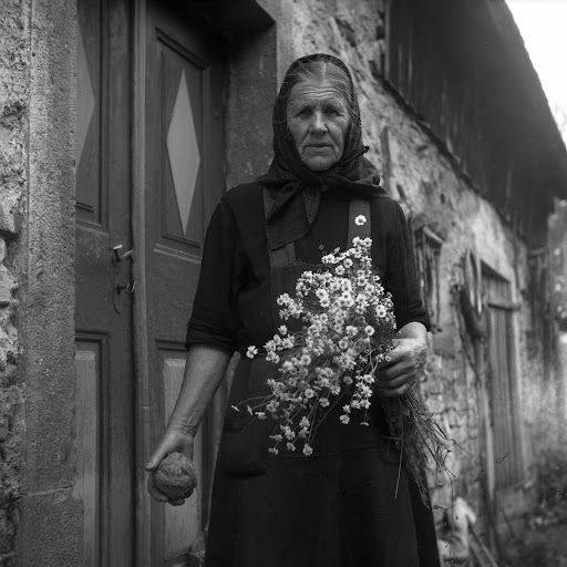 A woman (Neža Kočevar from Podlož 9) has just picked chamomile for medicine