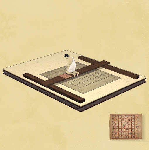 Réalisation d'une mosaïque de tesselles; l'artisan