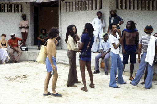 Bob Marley and crew at the Reggae Sunsplash Beach party