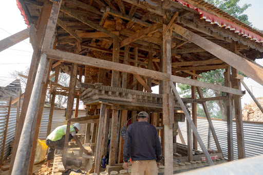 The beams and wooden structure of the Kileshwor Mahadev Temple