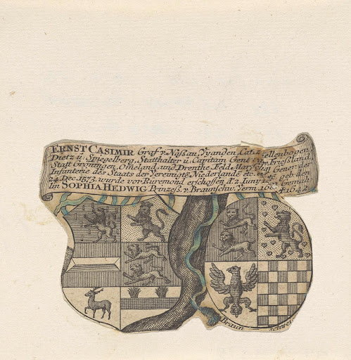 Wapens van Ernst Casimir, graaf van Nassau-Dietz, en Sophia Hedwig van Brunswijk-Wolfenbüttel