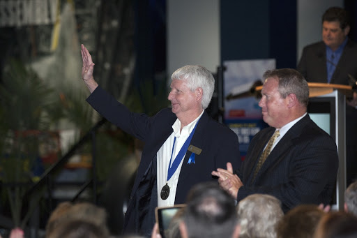 Former NASA astronaut and Hall of Famer Steve Hawley walks the red carpet at the 2014 U.S. Astronaut Hall of Fame Induction ceremony.